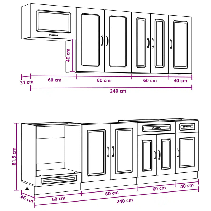 Kitchen Unit KALMAR 8 pcs Black Engineered Wood