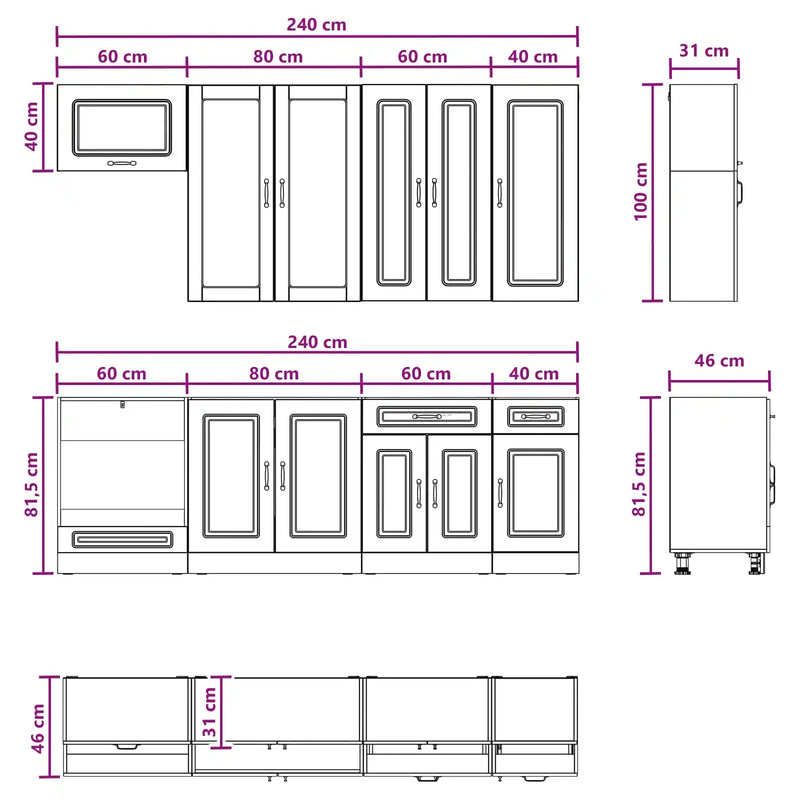 Cabinet Set with Drawer with Shelf 8 pcs White Engineered Wood
