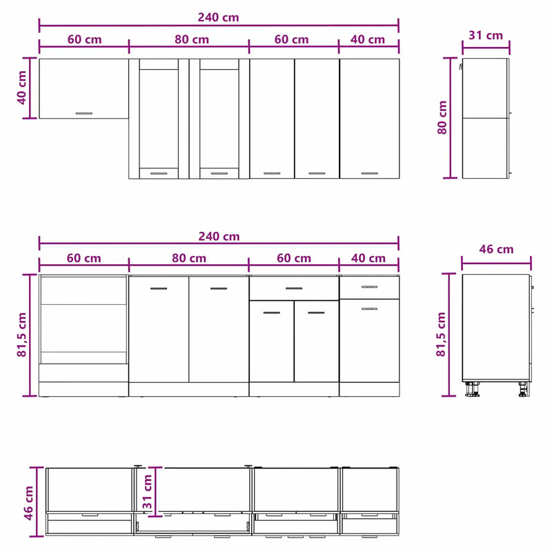 Kitchen Unit LYON 8 pcs Black Oak Engineered Wood