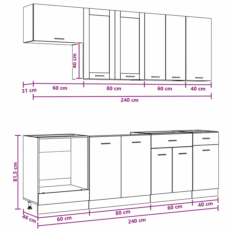 Kitchen Unit LYON 8 pcs Black Oak Engineered Wood