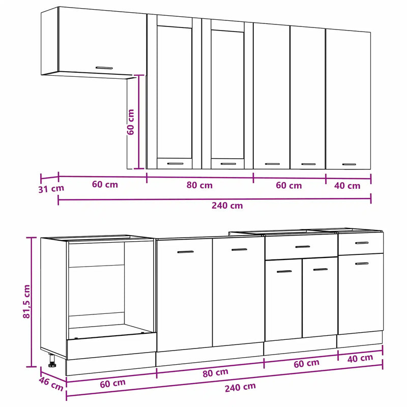 Kitchen Unit LYON 8 pcs White Engineered Wood