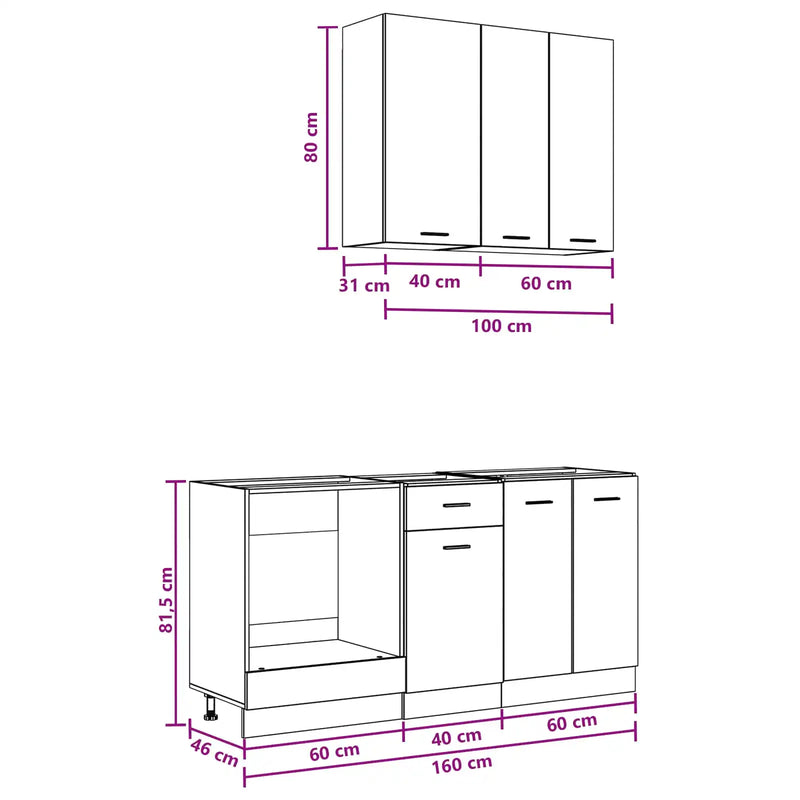 Kitchen Unit LYON 5 pcs White Engineered Wood