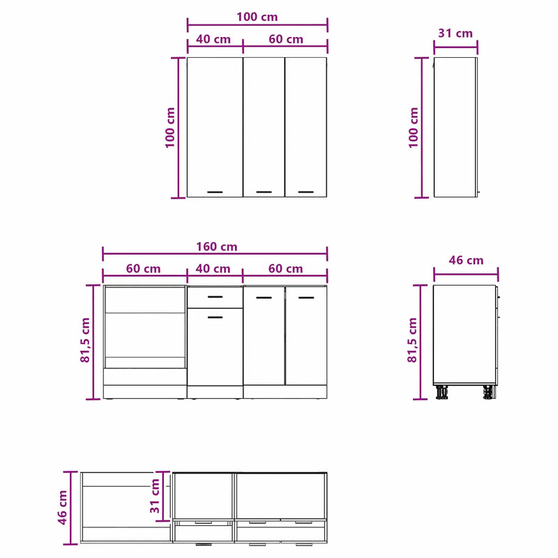 Kitchen Unit LYON 5 pcs White Engineered Wood