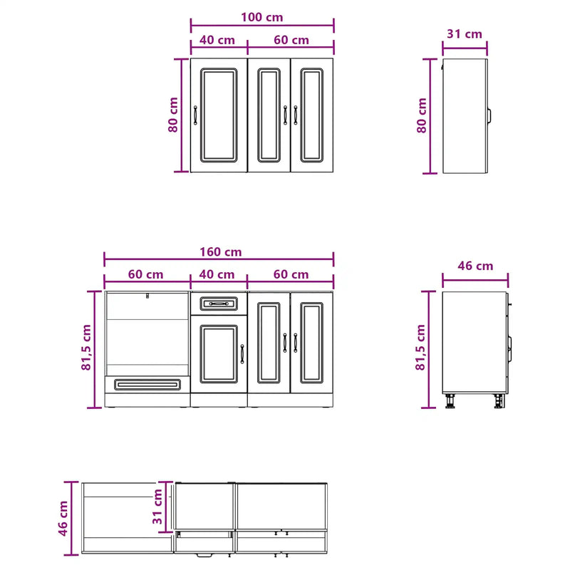 Kitchen Unit KALMAR 5 pcs Black Engineered Wood