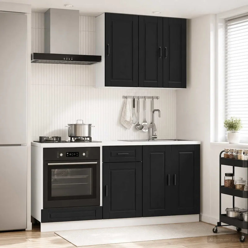 Kitchen Unit PORTO 5 pcs Black Engineered Wood