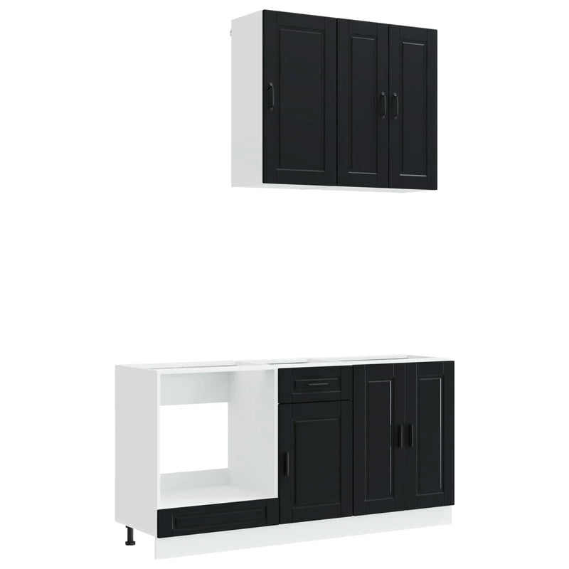 Kitchen Unit PORTO 5 pcs Black Engineered Wood