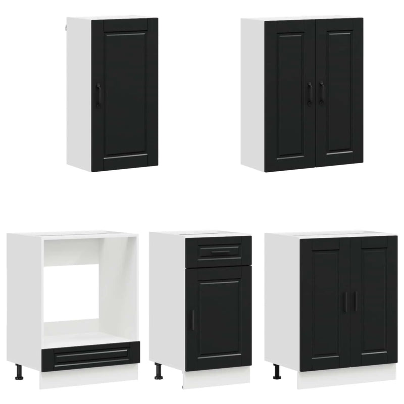 Kitchen Unit PORTO 5 pcs Black Engineered Wood