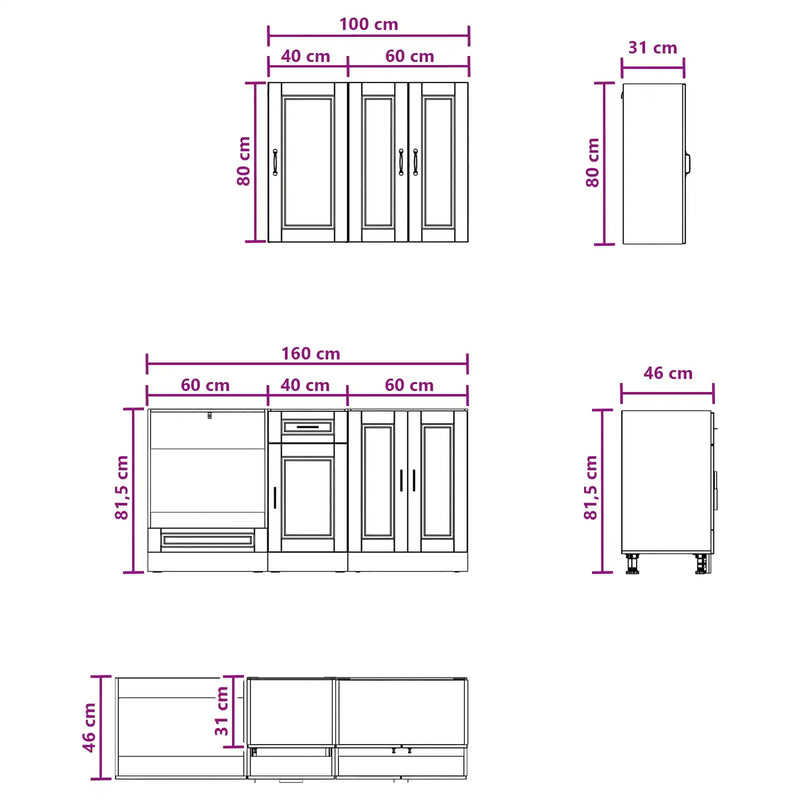 Kitchen Unit PORTO 5 pcs Black Engineered Wood