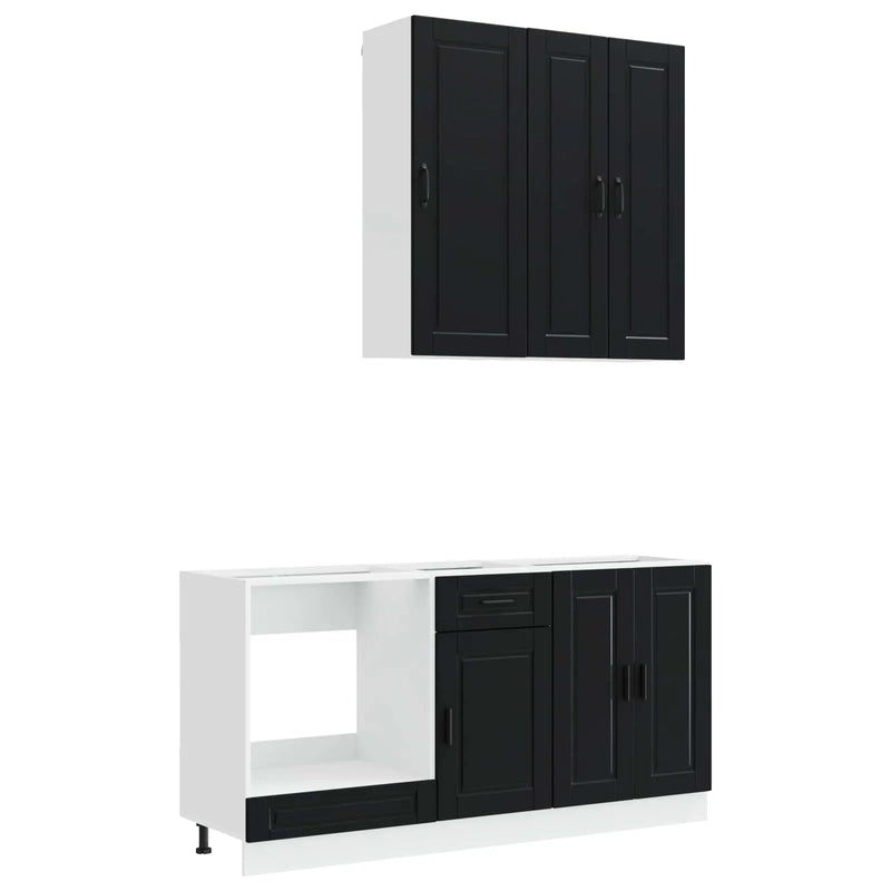Kitchen Unit PORTO 5 pcs Black Engineered Wood
