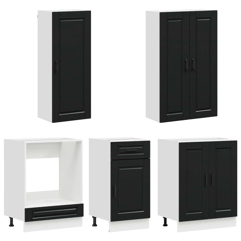 Kitchen Unit PORTO 5 pcs Black Engineered Wood