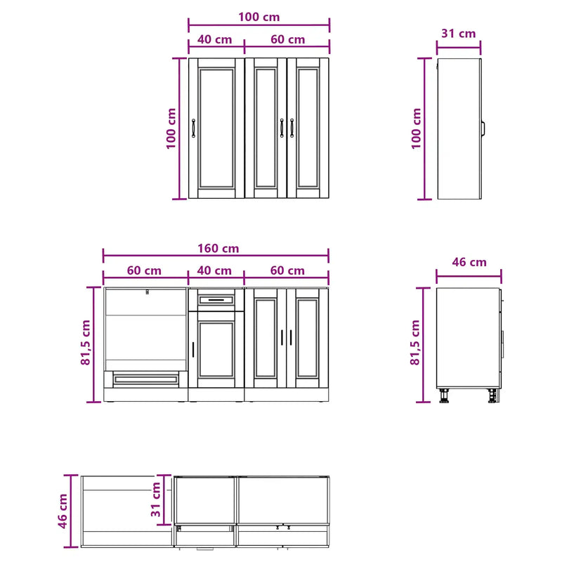 Kitchen Unit PORTO 5 pcs Black Engineered Wood
