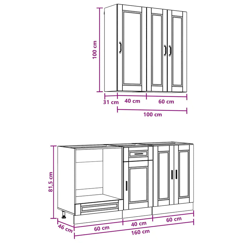 Kitchen Unit PORTO 5 pcs Black Engineered Wood
