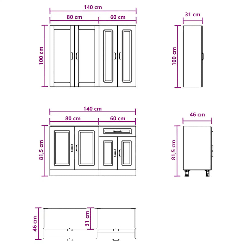 Kitchen Unit KALMAR 4 pcs Black Engineered Wood