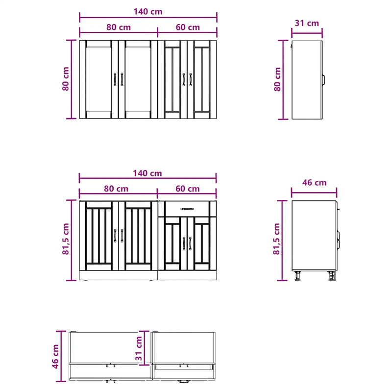 Kitchen Unit LUCCA 4 pcs Black Engineered Wood
