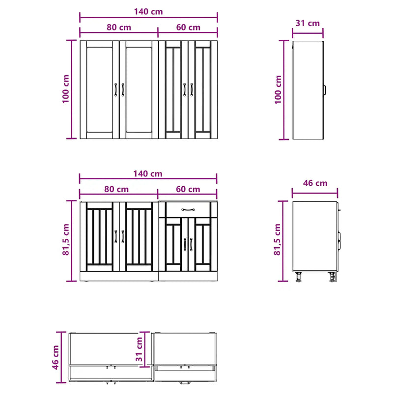 Kitchen Unit LUCCA 4 pcs High Gloss White Engineered Wood