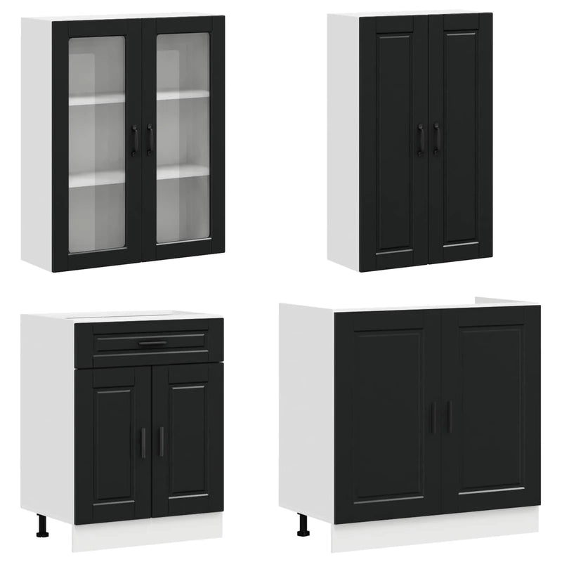 Kitchen Unit PORTO 4 pcs Black Engineered Wood