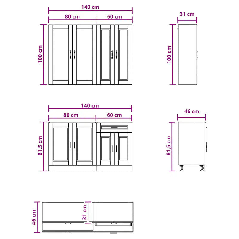 Kitchen Unit PORTO 4 pcs High Gloss White Engineered Wood