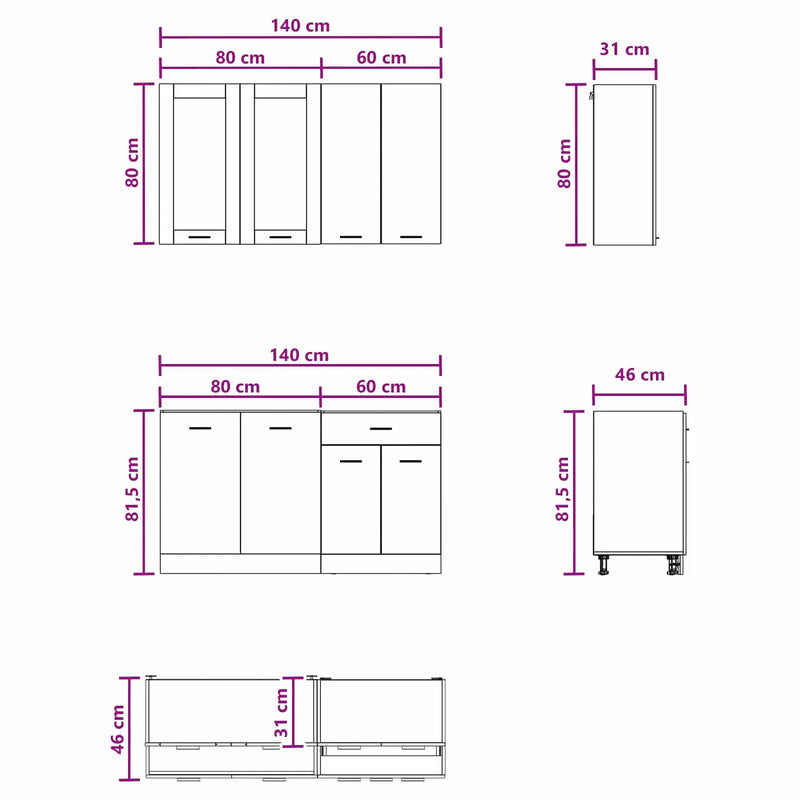 Kitchen Unit LYON 4 pcs White Engineered Wood