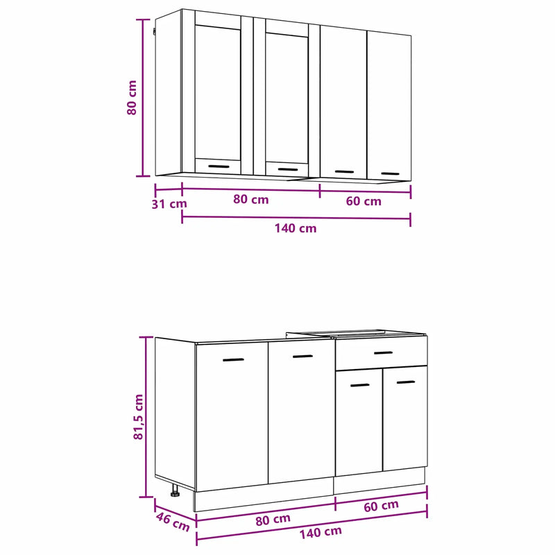 Kitchen Unit LYON 4 pcs White Engineered Wood