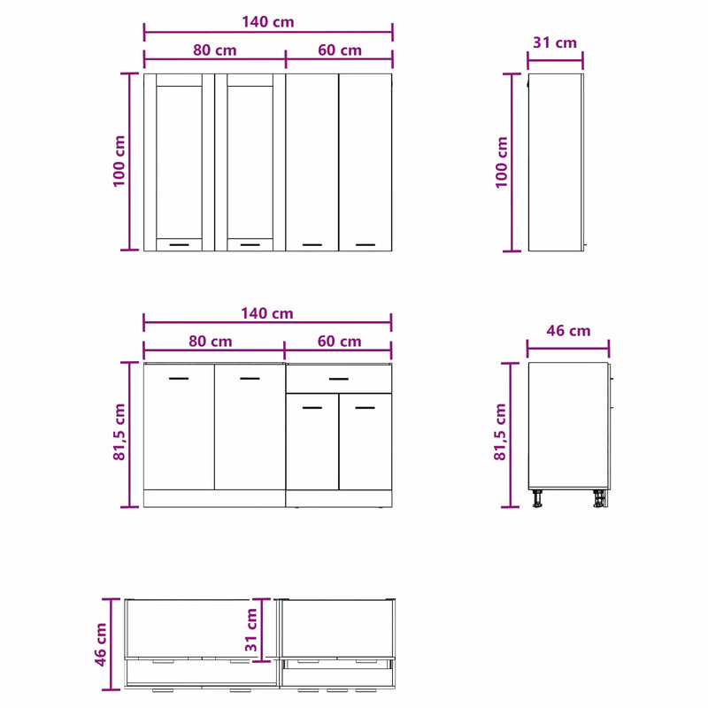 Kitchen Unit LYON 4 pcs White Engineered Wood