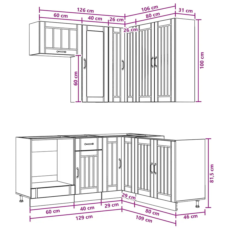 Kitchen Unit LUCCA 8 pcs White Engineered Wood