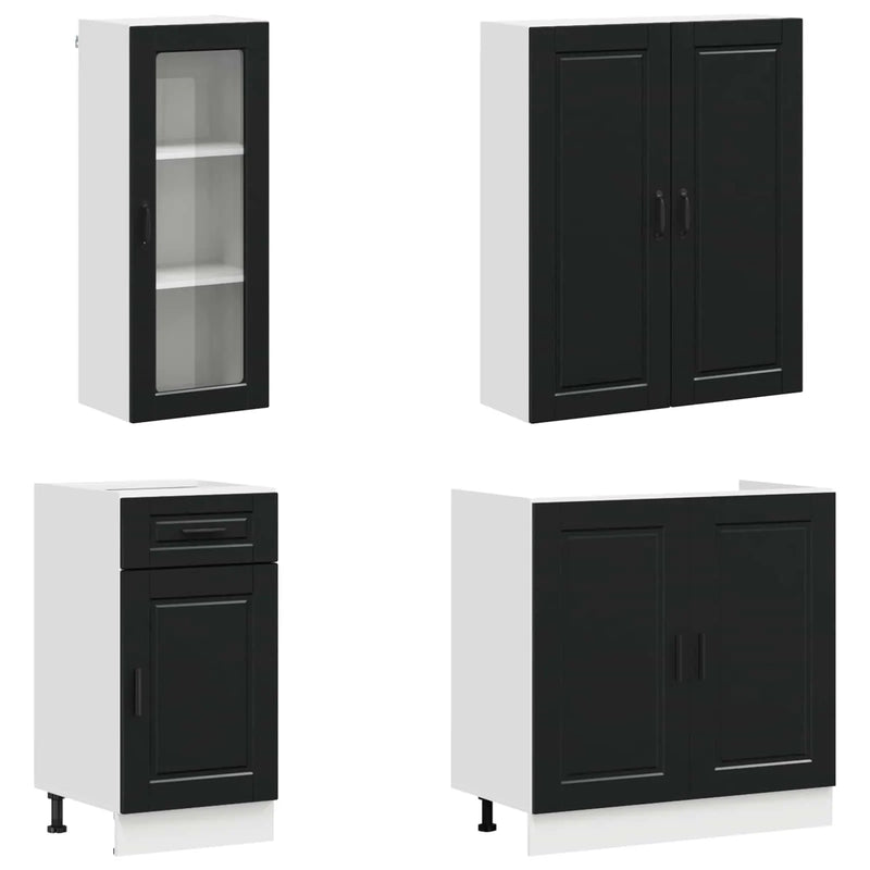 Kitchen Unit PORTO 8 pcs Black Engineered Wood