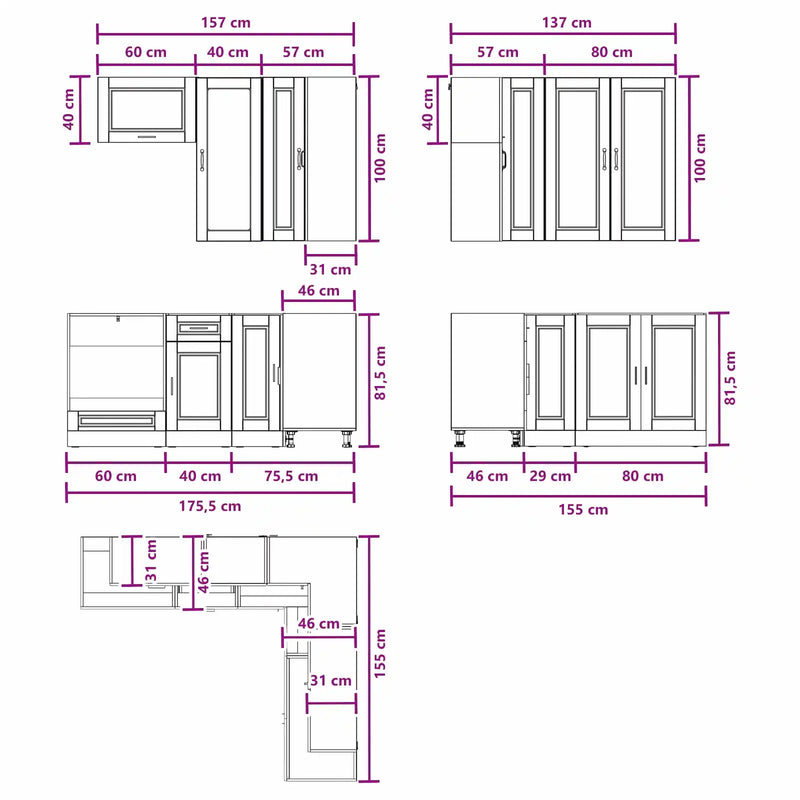 Kitchen Unit PORTO 8 pcs Black Engineered Wood