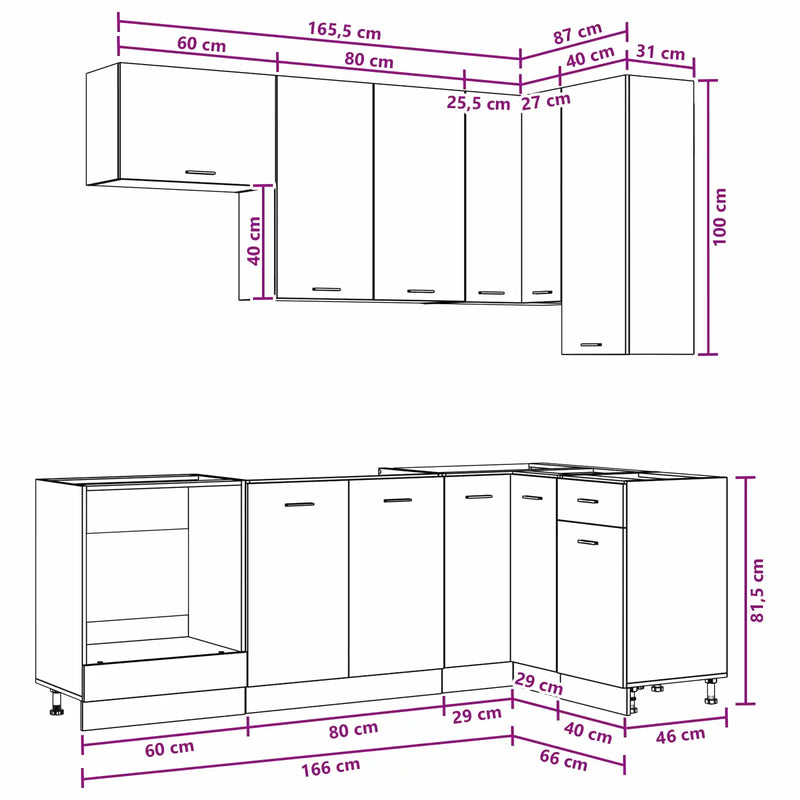 Kitchen Unit LYON 8 pcs White Engineered Wood
