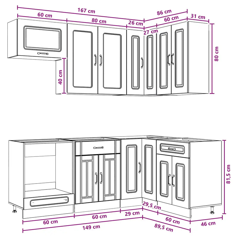 Kitchen Unit KALMAR 8 pcs Black Engineered Wood