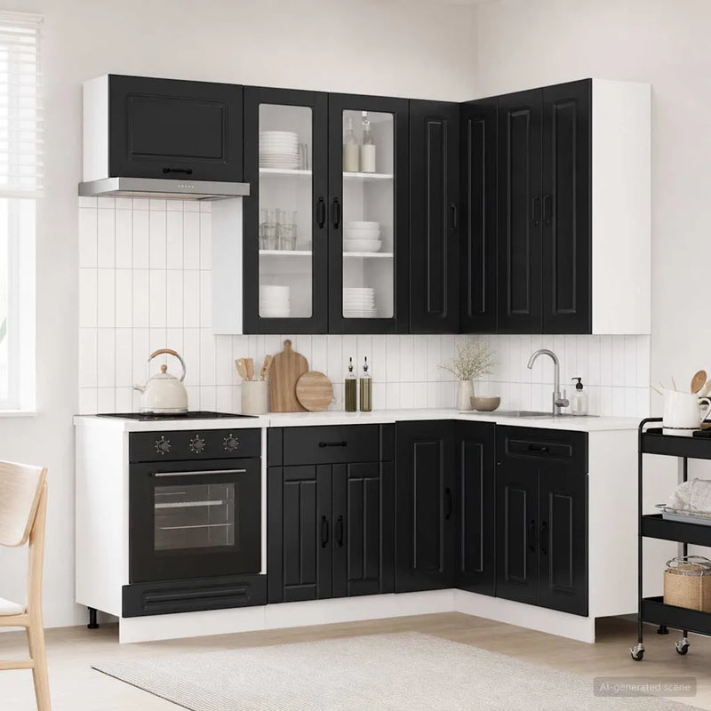 Kitchen Unit KALMAR 8 pcs Black Engineered Wood