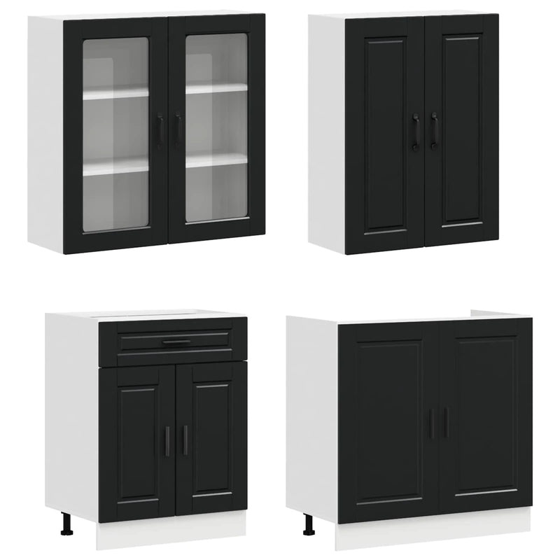 Kitchen Unit PORTO 8 pcs Black Engineered Wood