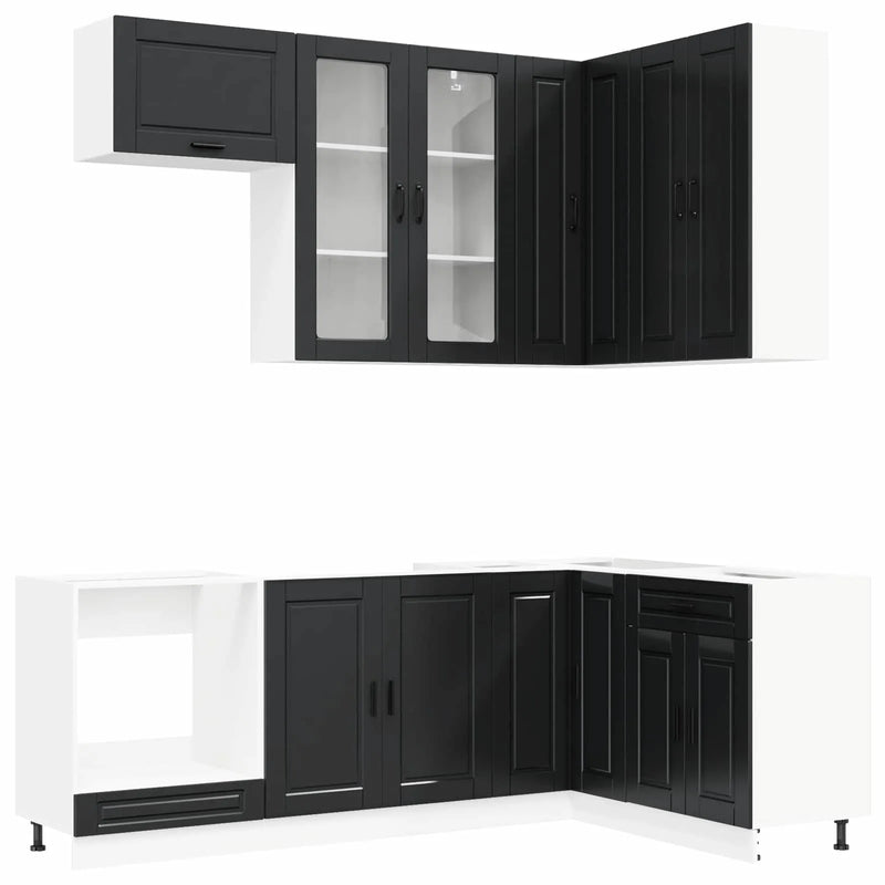 Kitchen Unit PORTO 8 pcs Black Engineered Wood