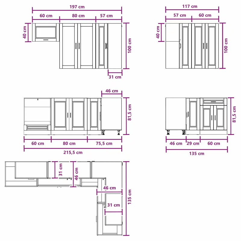 Kitchen Unit PORTO 8 pcs High Gloss White Engineered Wood