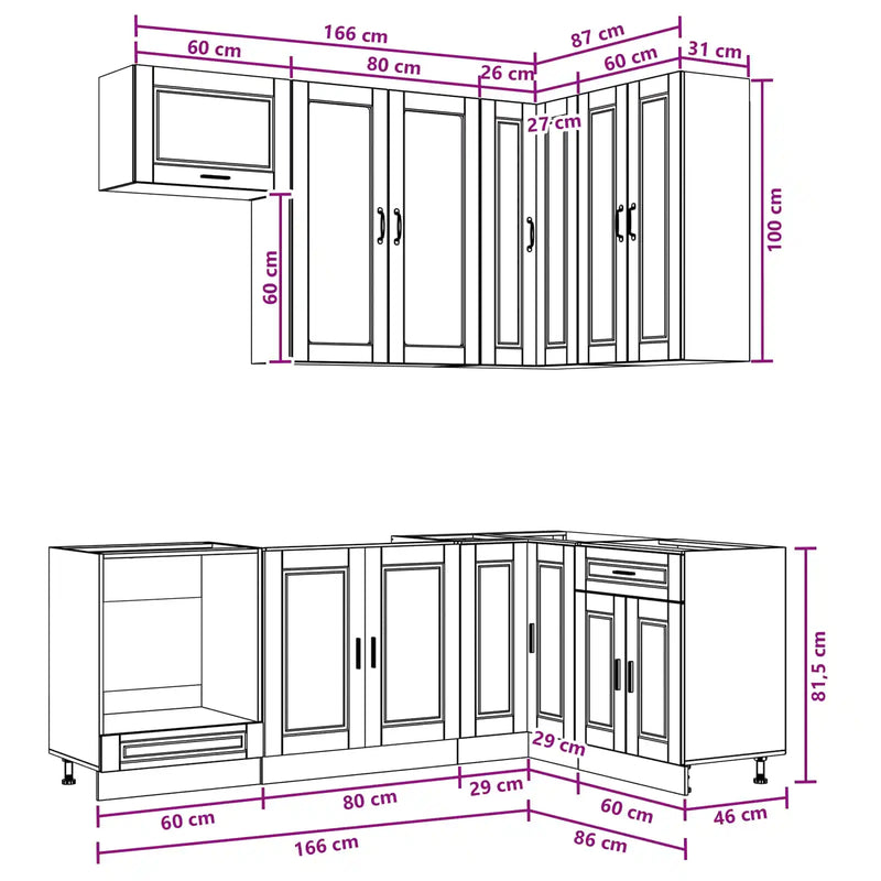 Kitchen Unit PORTO 8 pcs High Gloss White Engineered Wood