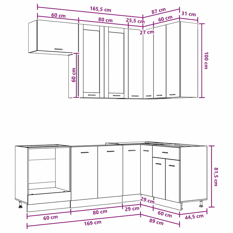 Kitchen Unit LYON 8 pcs White Engineered Wood