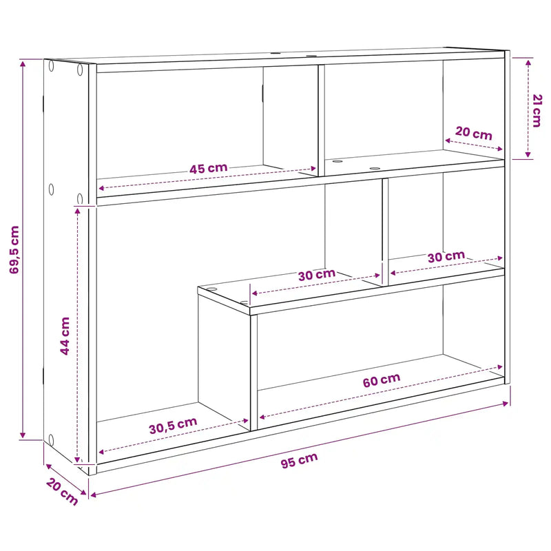 Wall Shelf Wall-Mounted White 95 x 20 x 69.5 cm Engineered Wood
