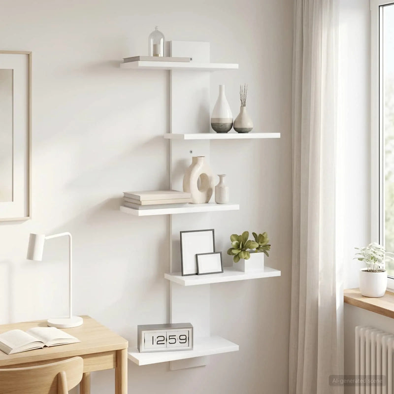 Wall Floating Shelf White 48.5 x 15 x 101 cm Engineered Wood