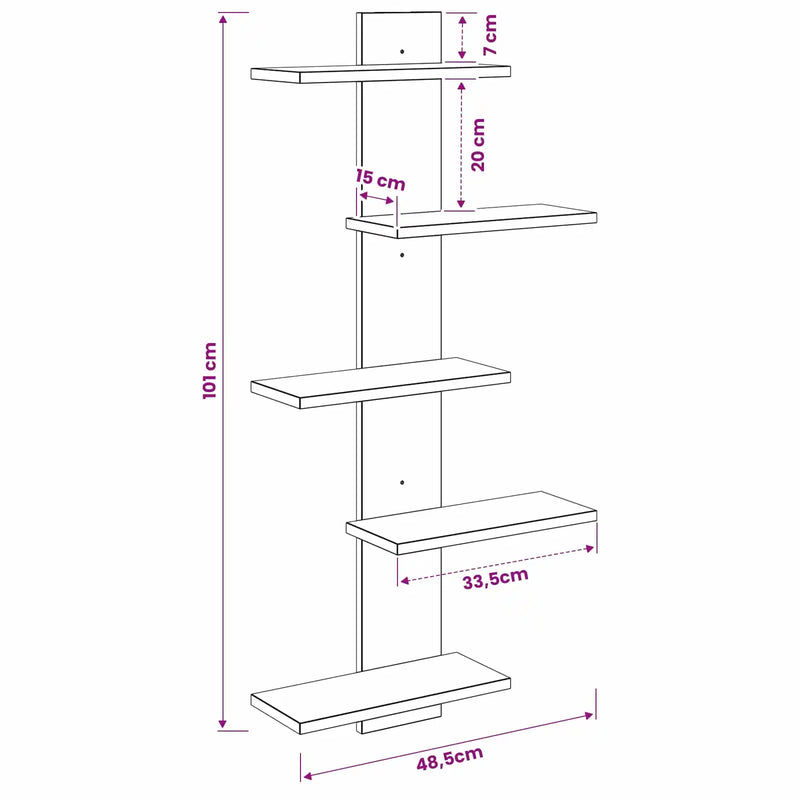 Wall Floating Shelf White 48.5 x 15 x 101 cm Engineered Wood