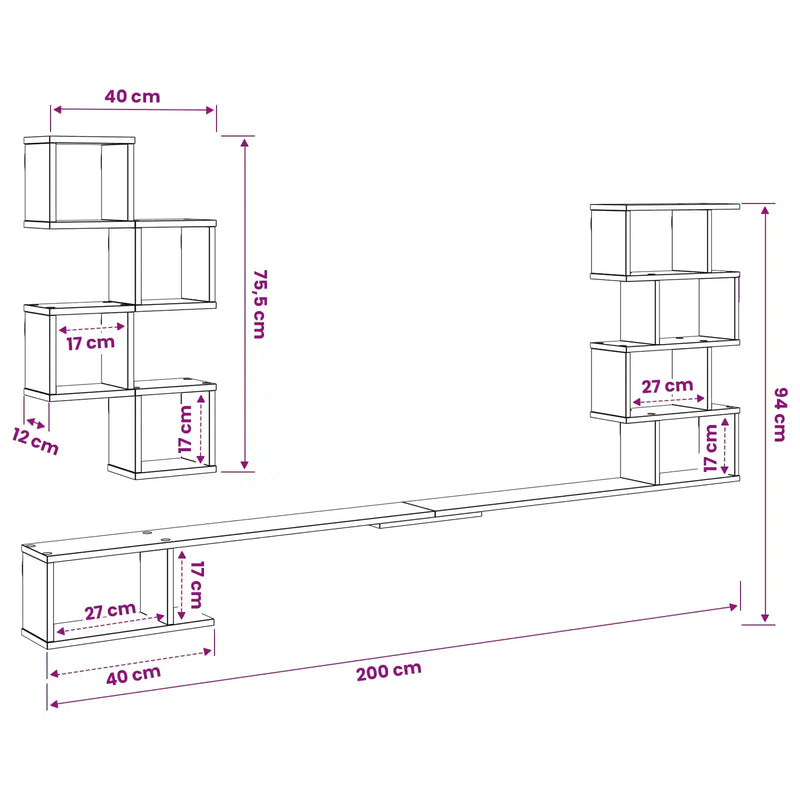 Wall-Mounted TV Shelf White 200 x 15 x 94 cm Engineered Wood