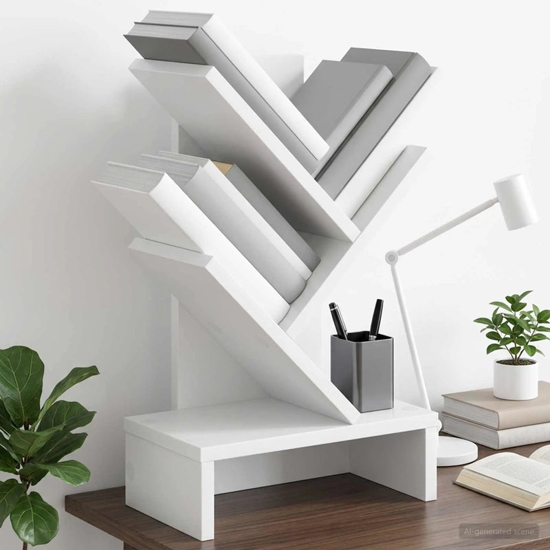 Tree Bookshelf 3-Tier 30 x 18 x 48 cm Engineered Wood White