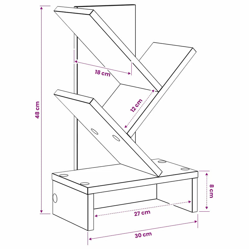 Tree Bookshelf 3-Tier 30 x 18 x 48 cm Engineered Wood White