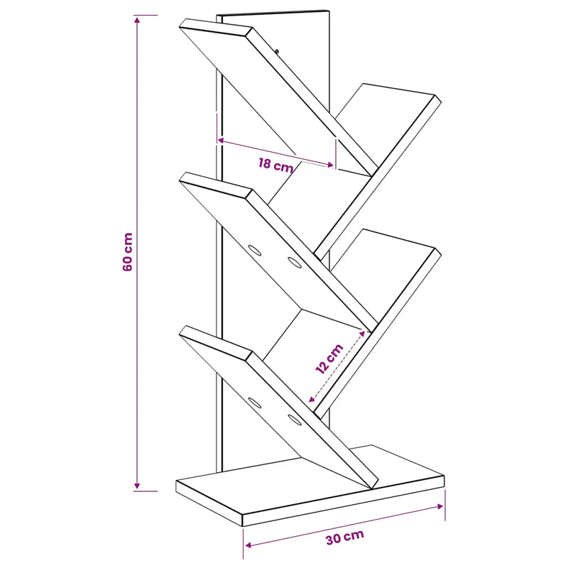 Tree Bookshelf 4-Tier 30 x 18 x 60 cm Engineered Wood White