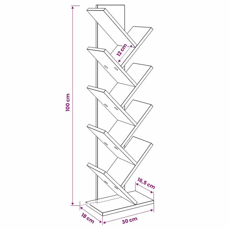 Tree Bookshelf 6-Tier 30 x 18 x 100 cm Engineered Wood White