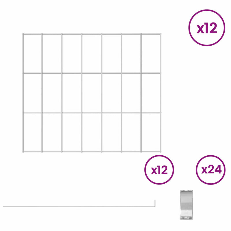 Garden Fence with Stakes 12 pcs 35 x 30 cm Mesh Silver
