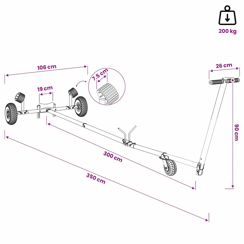 Adjustable Boat Trailer with Pneumatic Tires 200 kg Load Silver