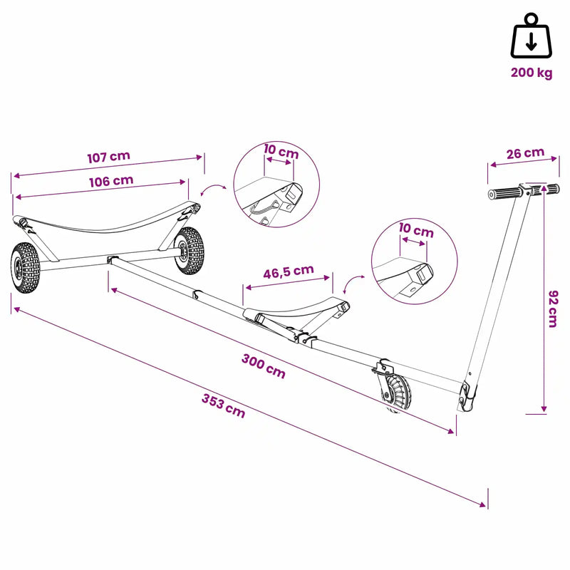 Adjustable Boat Trailer with Pneumatic Tires 200 kg Load Silver