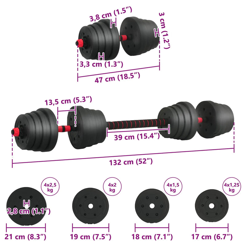 2-in-1 Dumbbell Set 40kg Black and Red Cement and Iron Sand