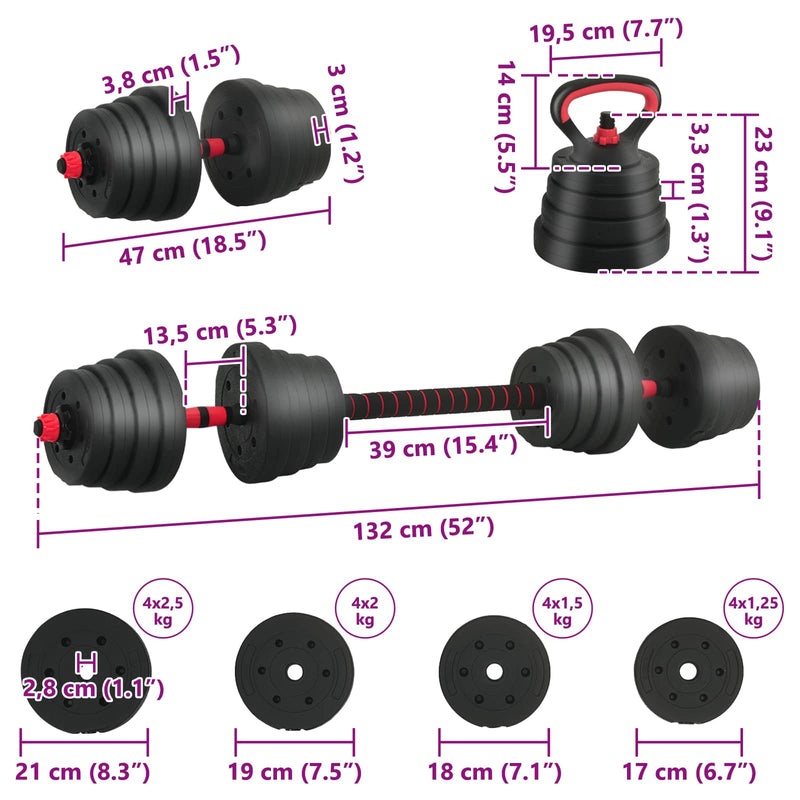 4-in-1 Dumbbell Set 40kg Black and Red Cement and Iron Sand