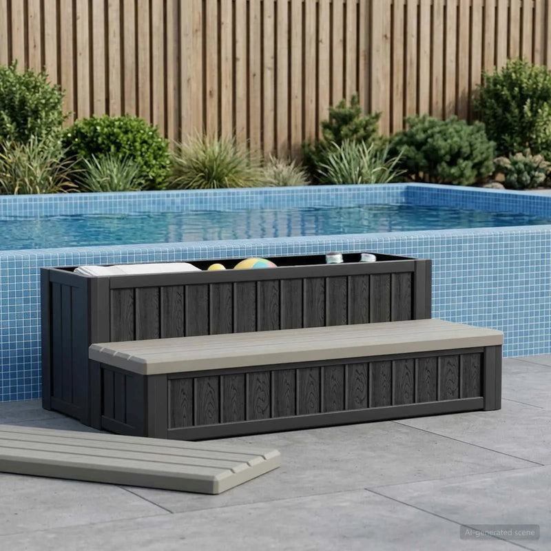 Hot Tub Step with Storage 2-Step Brown and Grey 93 x 57 x 35 cm
