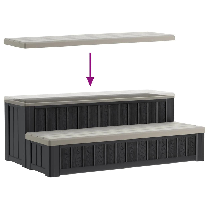 Hot Tub Step with Storage 2-Step Brown and Grey 93 x 57 x 35 cm